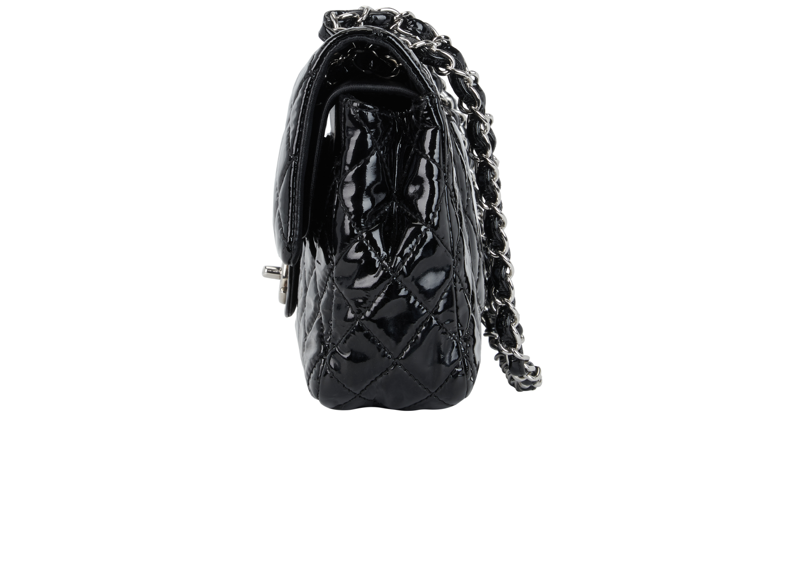 Medium Classic Double Flap, &pound;1,800, Handbags, Black, Patent Leather, Bottom view